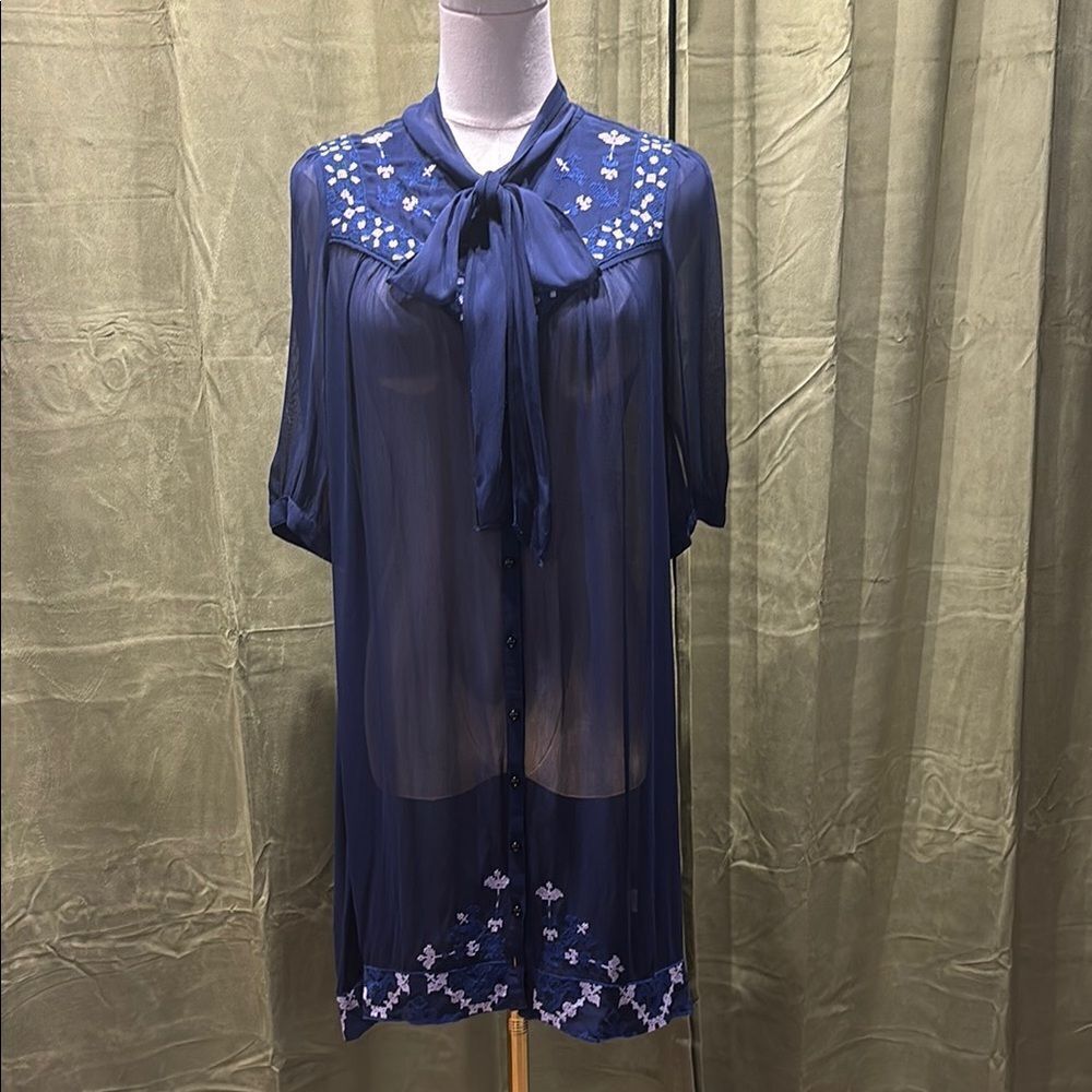 Alice by Temperley 100% viscose Sheer Navy Blue Embroidered dress, US2